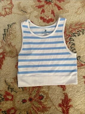 Ocean Drive White & Light Blue Striped Girls' Tank